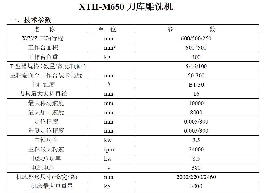 模具雕铣机参数